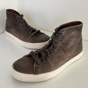 FRYE Men's Hi Top Leather Sneakers Brown Perforation Classic Lace Up Size 8.5
